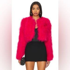 Hot pink fur jacket. Size medium for revolve.